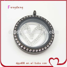 Nuevo diseño redondo locket de cristal al por mayor de medallón negro